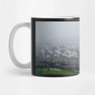 Flock of sheep covered in fog Mug